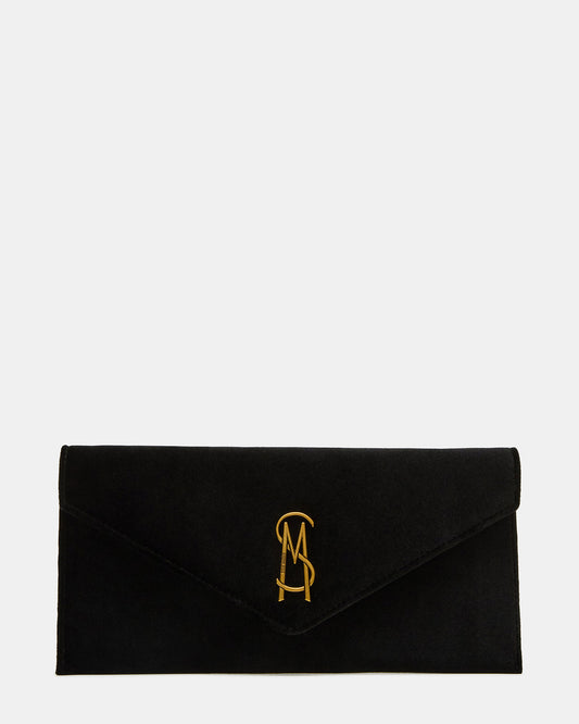 Steve Madden SMOOTH Bag Black Velvet Envelope Logo Crossbody Clutch Handbag