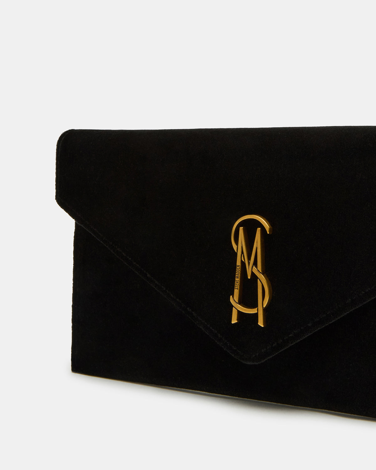 Steve Madden SMOOTH Bag Black Velvet Envelope Logo Crossbody Clutch Handbag
