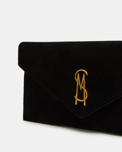 Steve Madden SMOOTH Bag Black Velvet Envelope Logo Crossbody Clutch Handbag