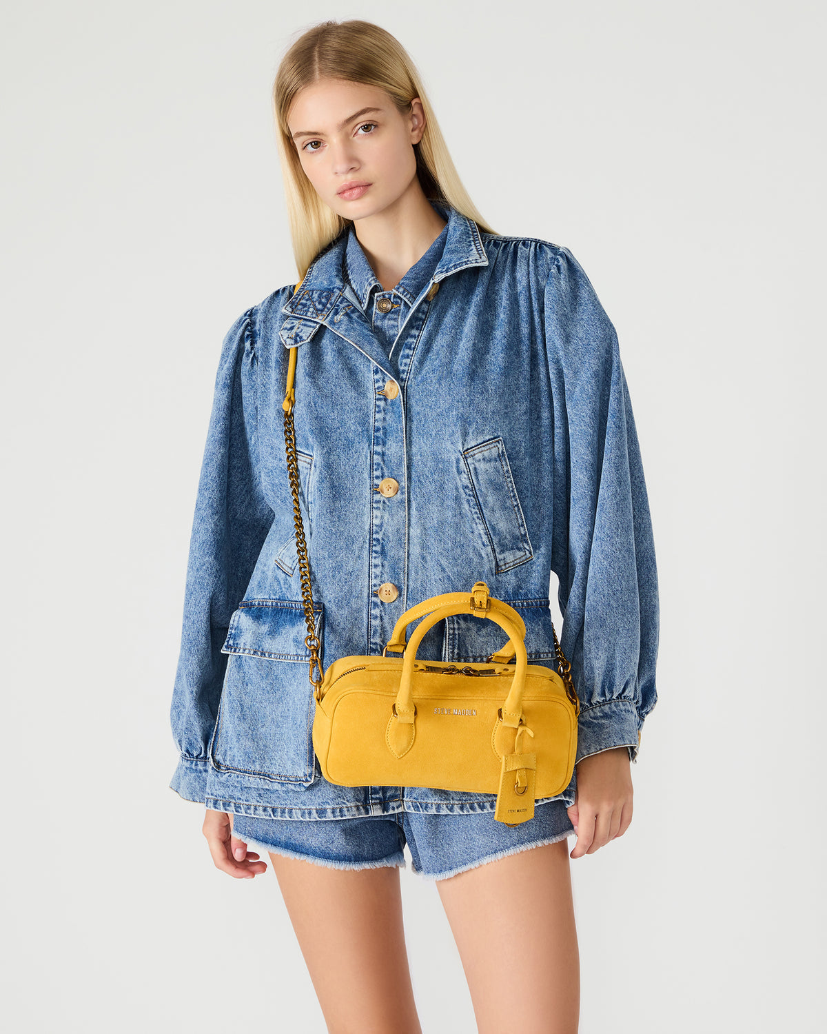 Steve Madden MERIT Bag Mustard Suede Top-Handle Satchel Crossbody Handbag