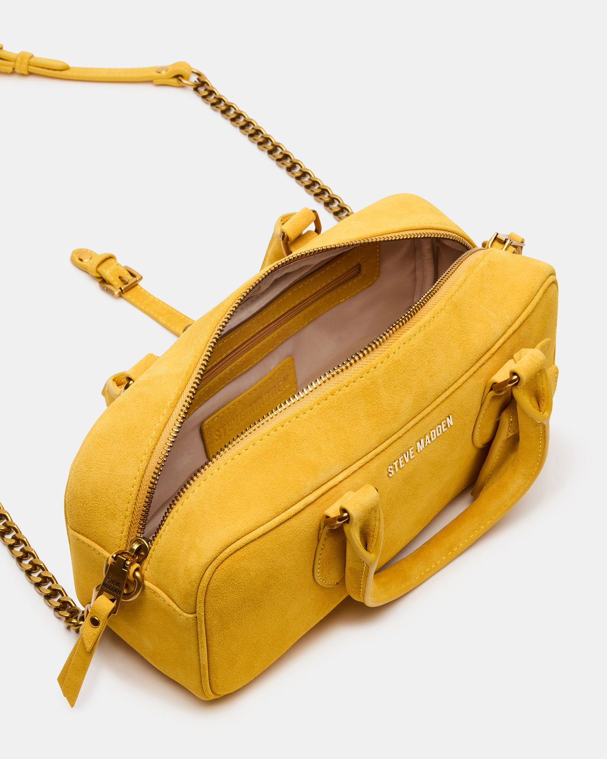 Steve Madden MERIT Bag Mustard Suede Top-Handle Satchel Crossbody Handbag