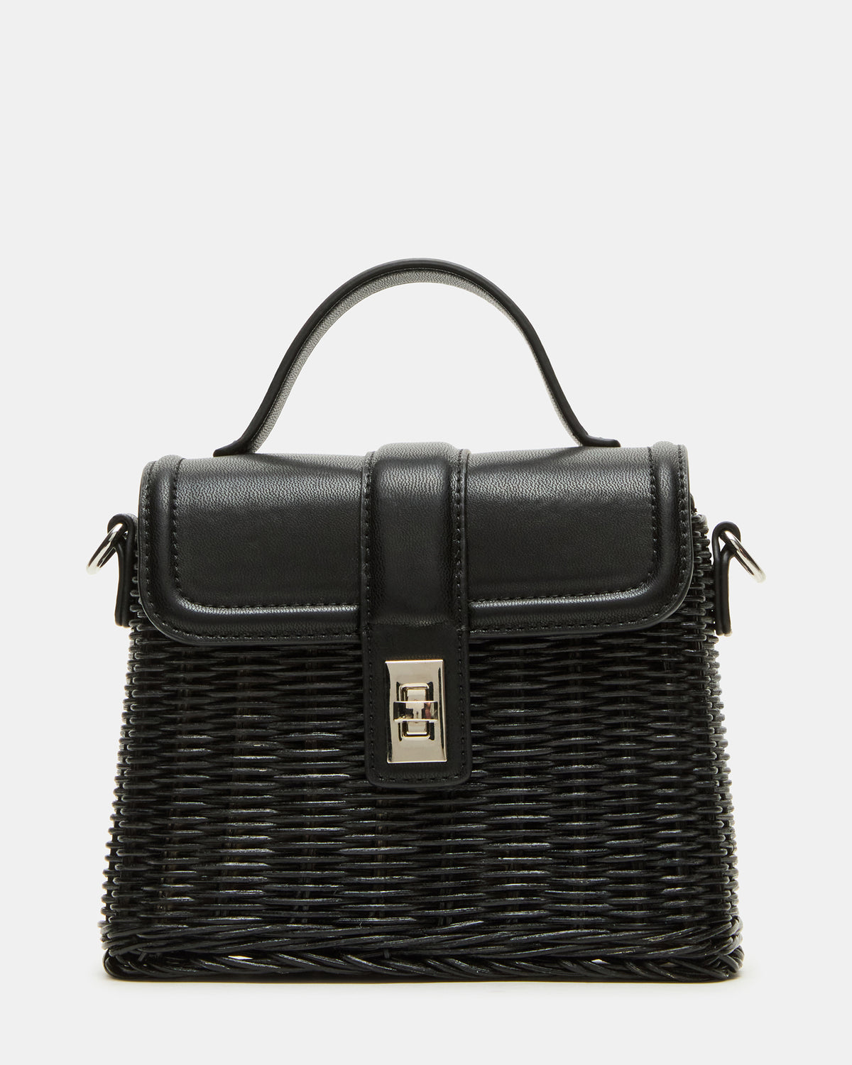 Steve Madden CRISTY Bag Black Wicker Top-Handle Sraw Crossbody Handbag