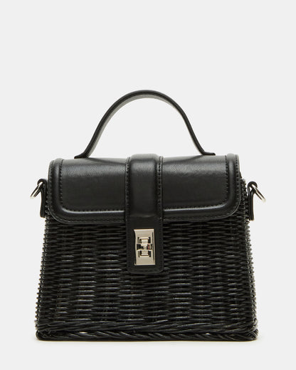 Steve Madden CRISTY Bag Black Wicker Top-Handle Sraw Crossbody Handbag