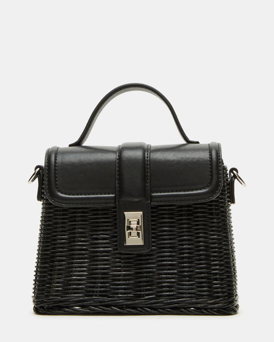 Steve Madden CRISTY Bag Black Wicker Top-Handle Sraw Crossbody Handbag