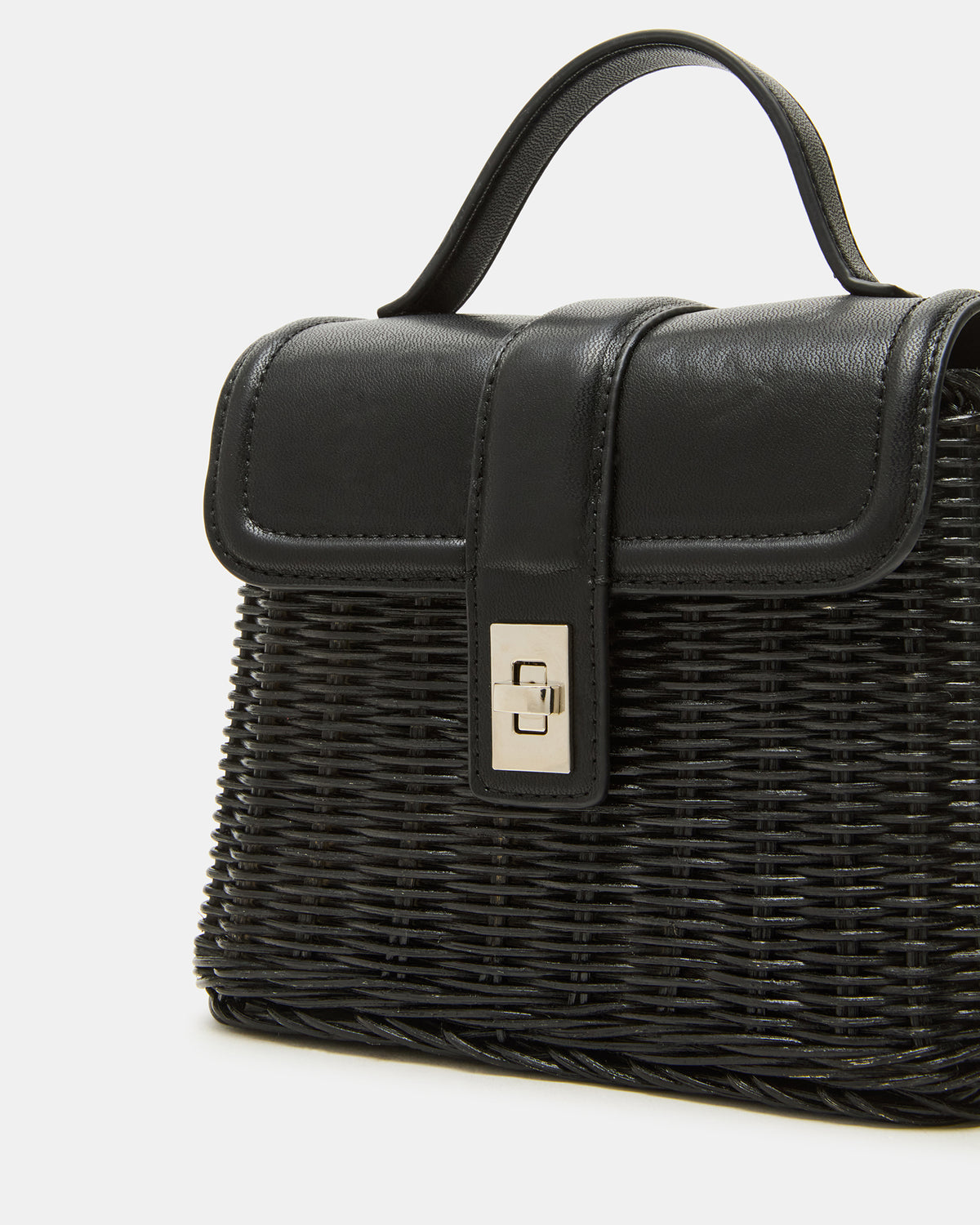 Steve Madden CRISTY Bag Black Wicker Top-Handle Sraw Crossbody Handbag