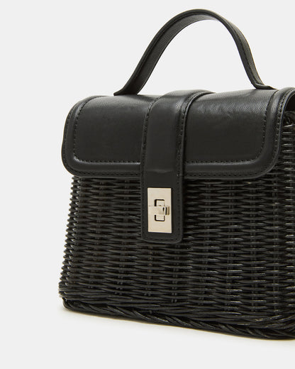 Steve Madden CRISTY Bag Black Wicker Top-Handle Sraw Crossbody Handbag