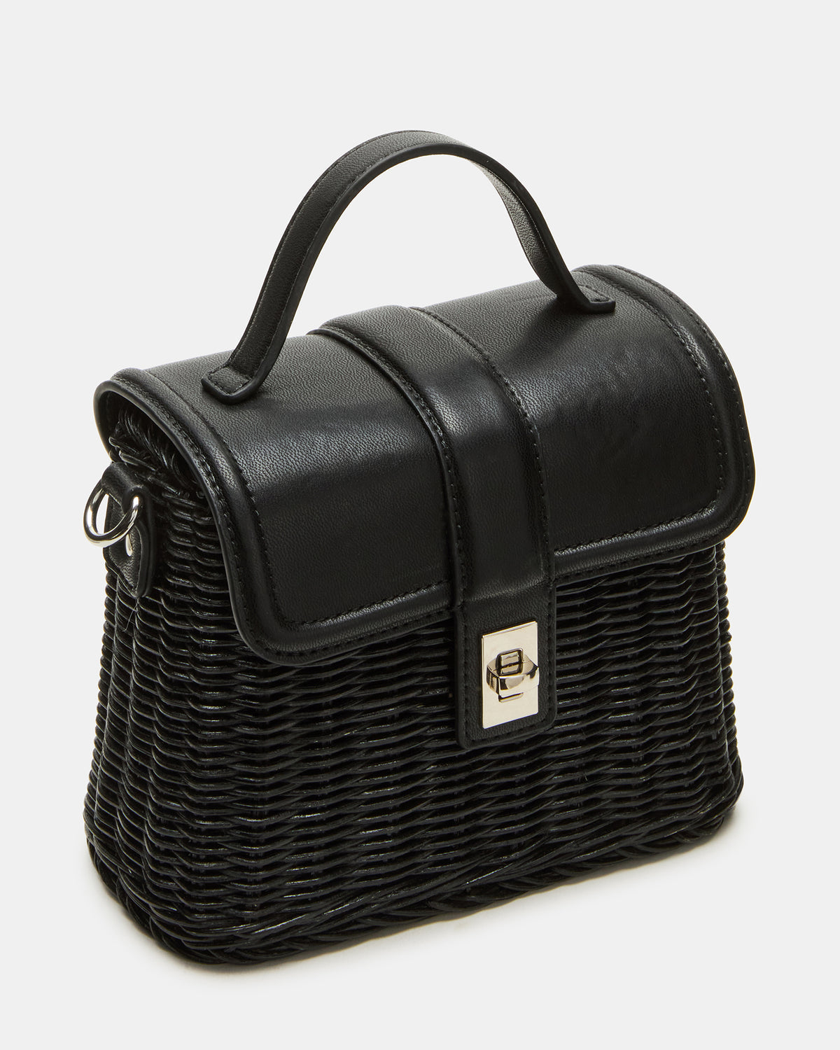 Steve Madden CRISTY Bag Black Wicker Top-Handle Sraw Crossbody Handbag