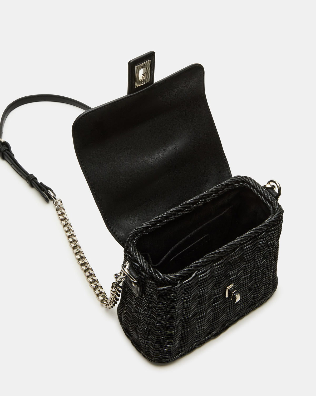 Steve Madden CRISTY Bag Black Wicker Top-Handle Sraw Crossbody Handbag