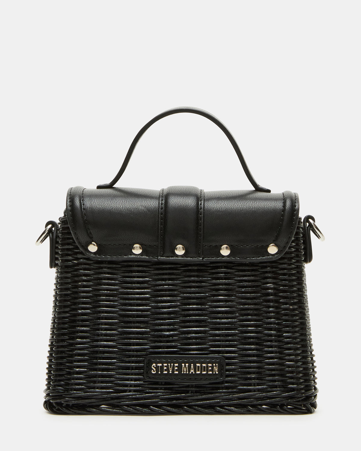 Steve Madden CRISTY Bag Black Wicker Top-Handle Sraw Crossbody Handbag