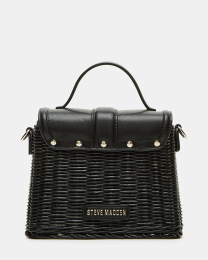 Steve Madden CRISTY Bag Black Wicker Top-Handle Sraw Crossbody Handbag