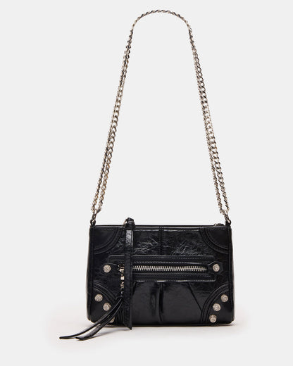 Steve Madden SKY Bag Black/Silver Moto Rhinestone Embellished Stud Crossbody Handbag
