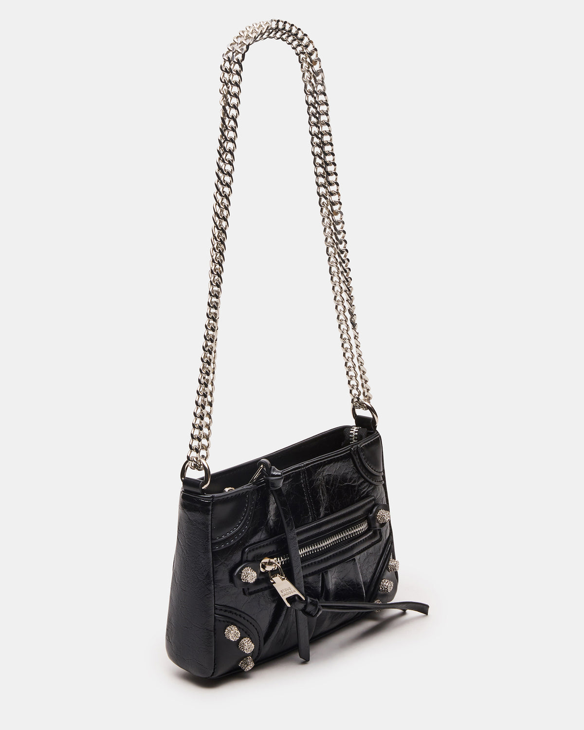 Steve Madden SKY Bag Black/Silver Moto Rhinestone Embellished Stud Crossbody Handbag