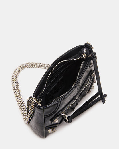 Steve Madden SKY Bag Black/Silver Moto Rhinestone Embellished Stud Crossbody Handbag