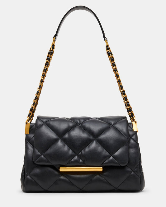 Steve Madden COLETTE Bag Black/Gold Quilted Chain Shoulder Handbag