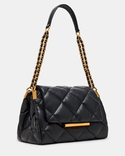 Steve Madden COLETTE Bag Black/Gold Quilted Chain Shoulder Handbag