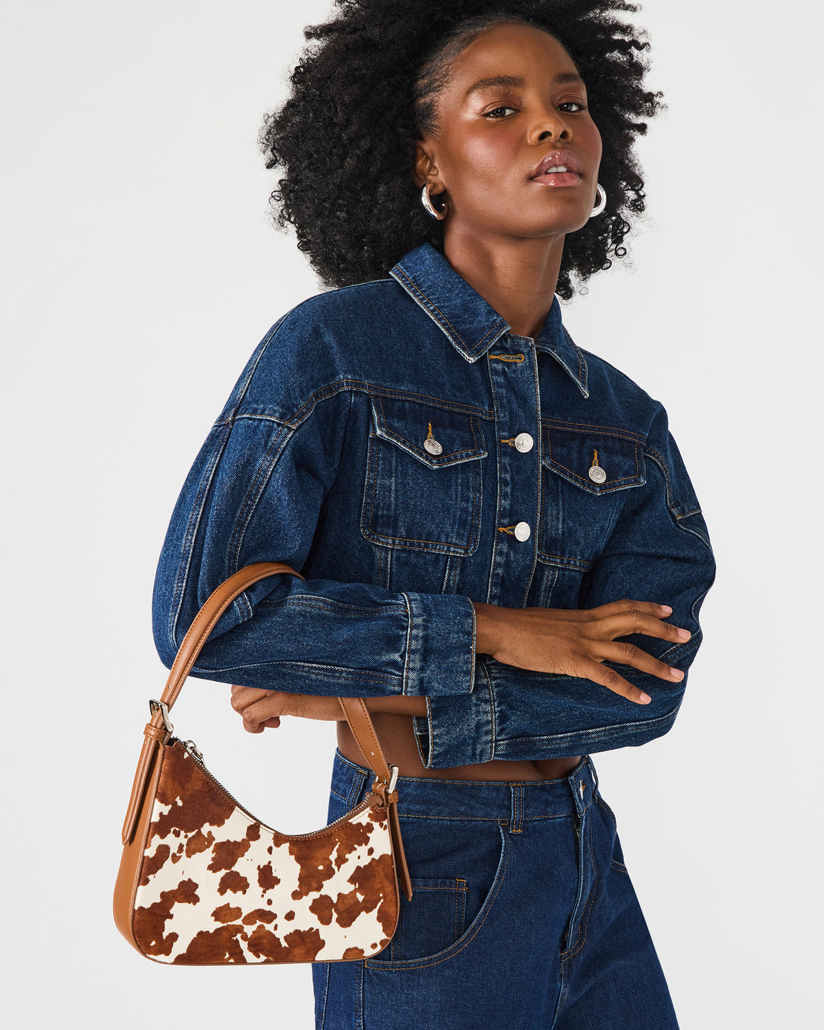 Steve Madden SMITH Bag Brown Cow Print Asymmetric Shoulder Handbag