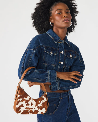 Steve Madden SMITH Bag Brown Cow Print Asymmetric Shoulder Handbag