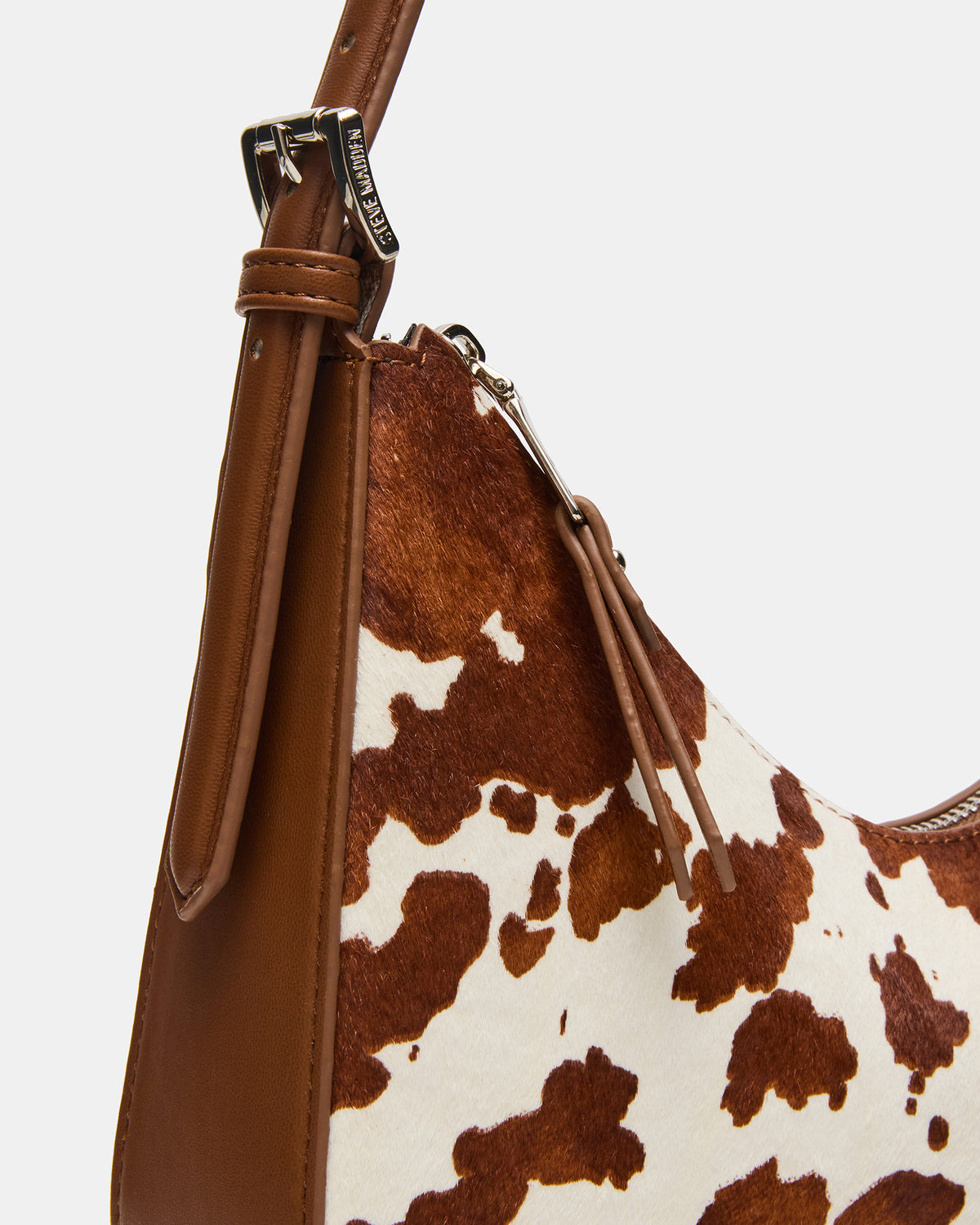 Steve Madden SMITH Bag Brown Cow Print Asymmetric Shoulder Handbag