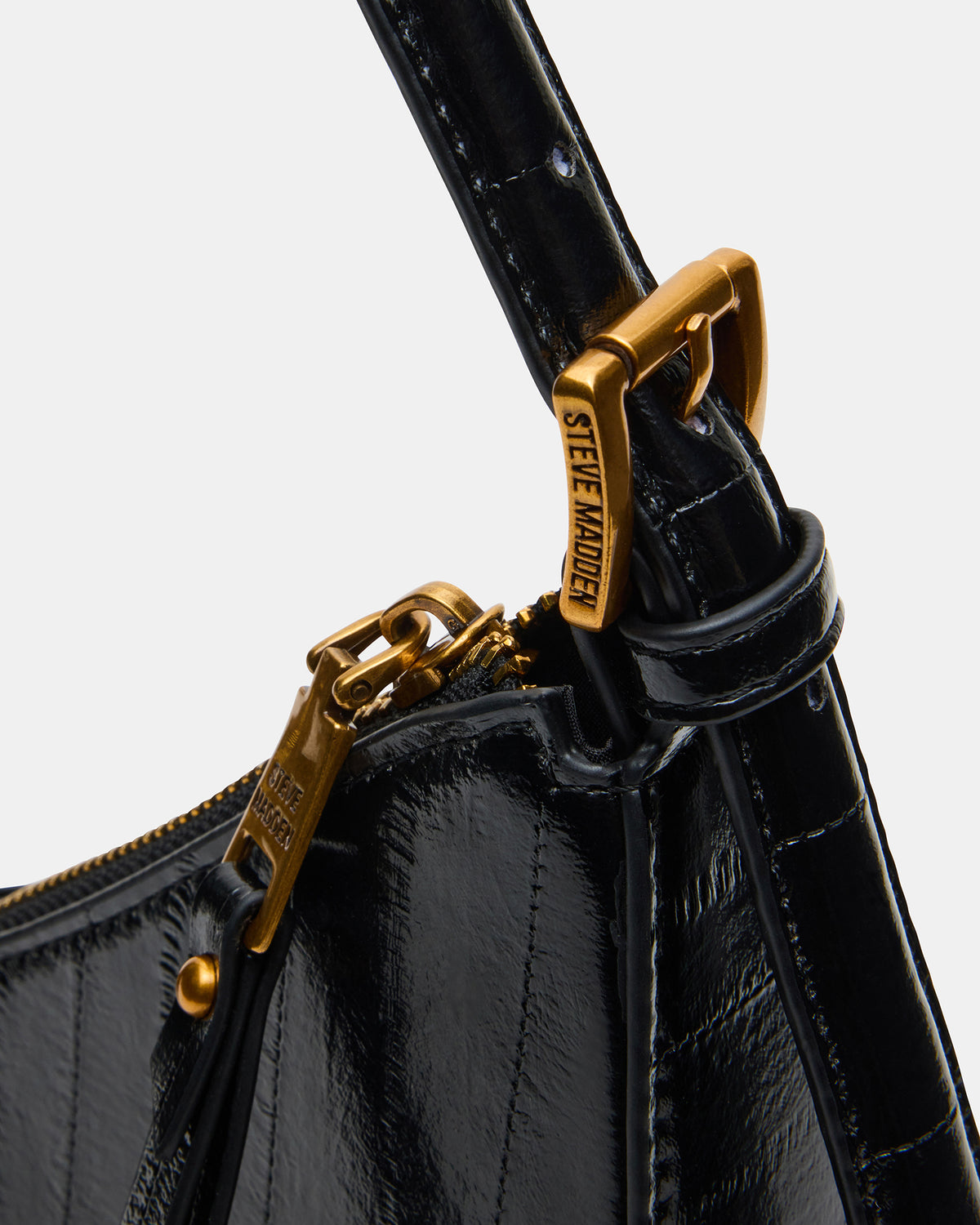Steve Madden SMITH Bag Black Eel Asymmetric Shoulder Handbag