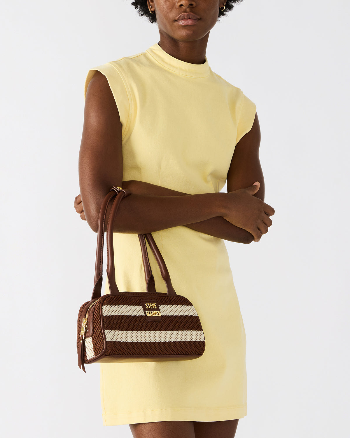 Steve Madden LAGUNE Bag Chocolate Multi Elongated Straw Shoulder Strap Handbag