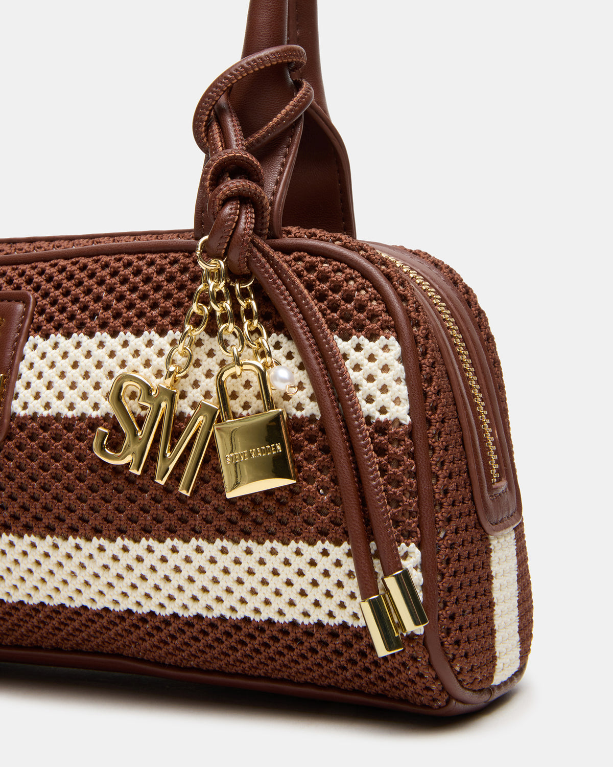 Steve Madden LAGUNE Bag Chocolate Multi Elongated Straw Shoulder Strap Handbag
