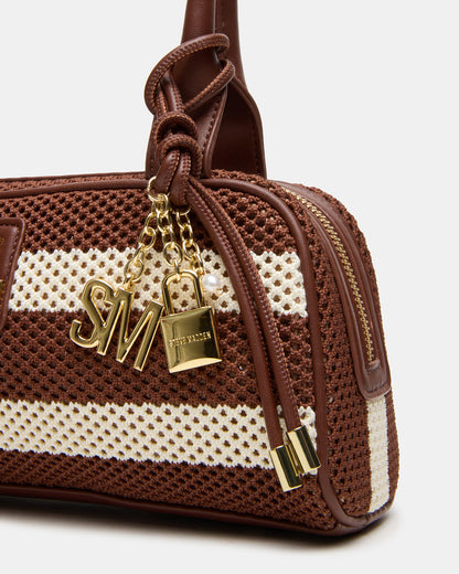 Steve Madden LAGUNE Bag Chocolate Multi Elongated Straw Shoulder Strap Handbag