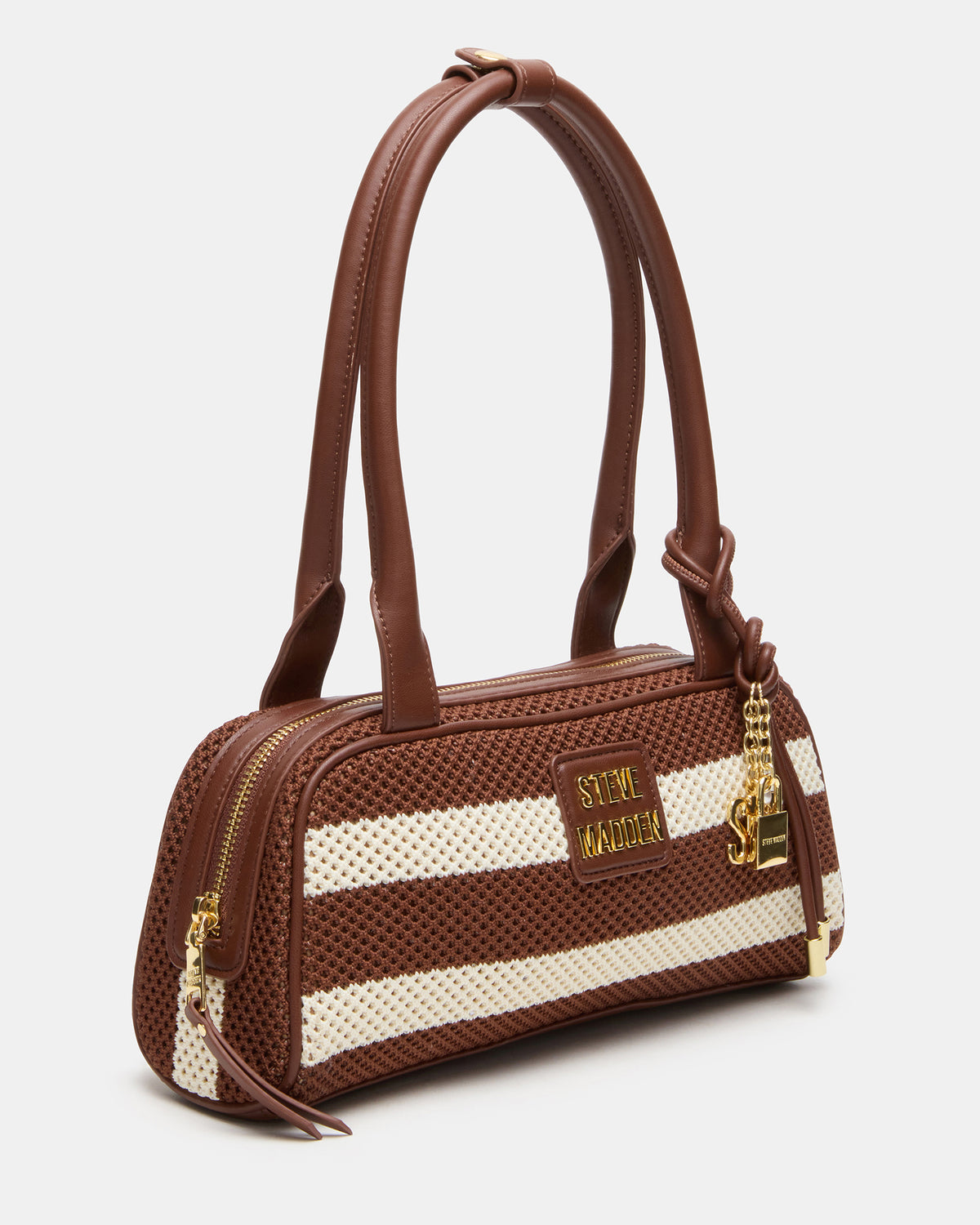 Steve Madden LAGUNE Bag Chocolate Multi Elongated Straw Shoulder Strap Handbag