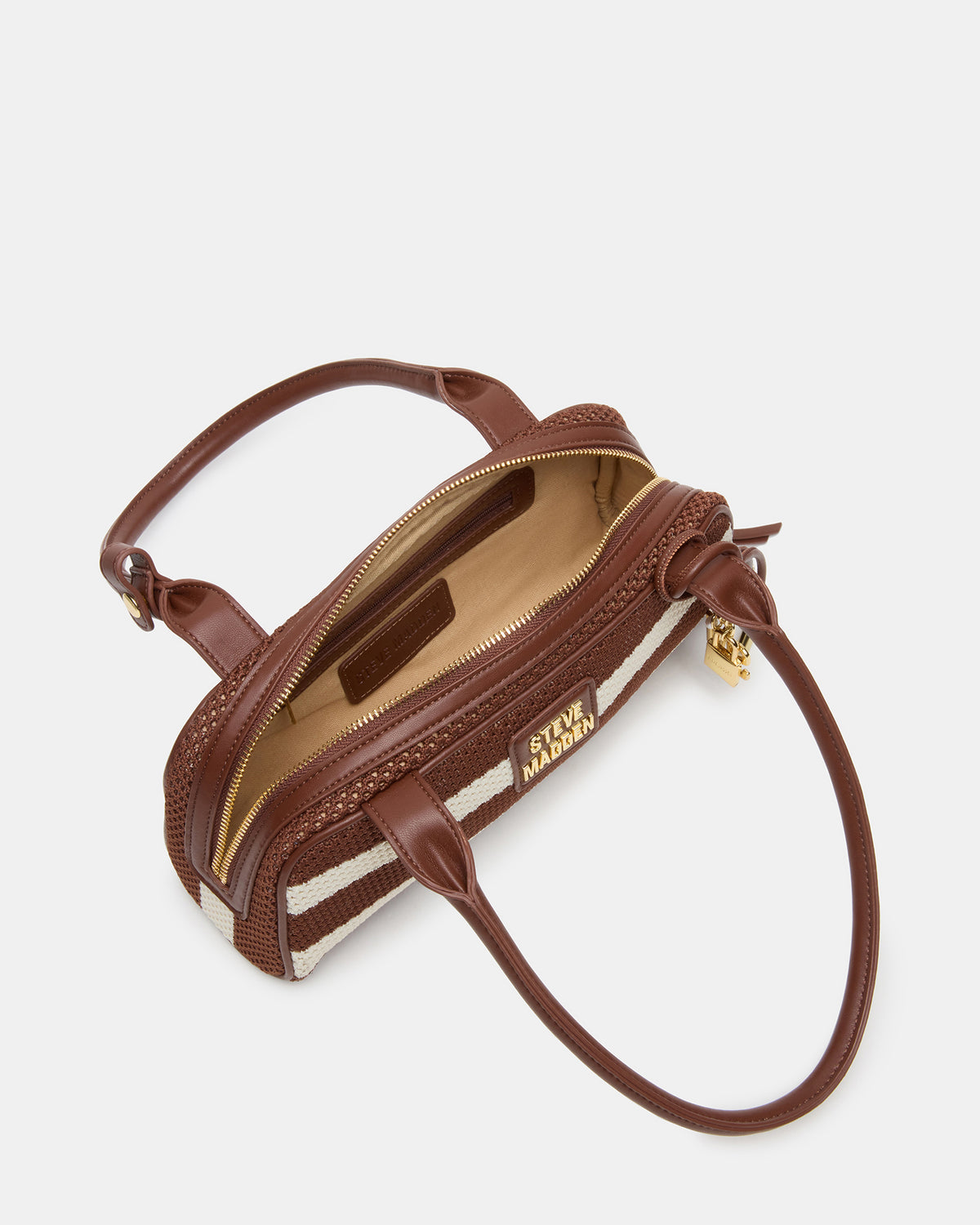 Steve Madden LAGUNE Bag Chocolate Multi Elongated Straw Shoulder Strap Handbag
