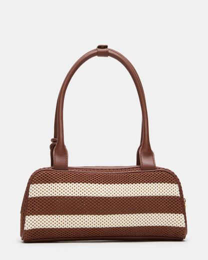 Steve Madden LAGUNE Bag Chocolate Multi Elongated Straw Shoulder Strap Handbag