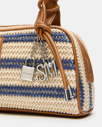 Steve Madden LAGUNE Bag Navy Multi Elongated Straw Shoulder Strap Handbag