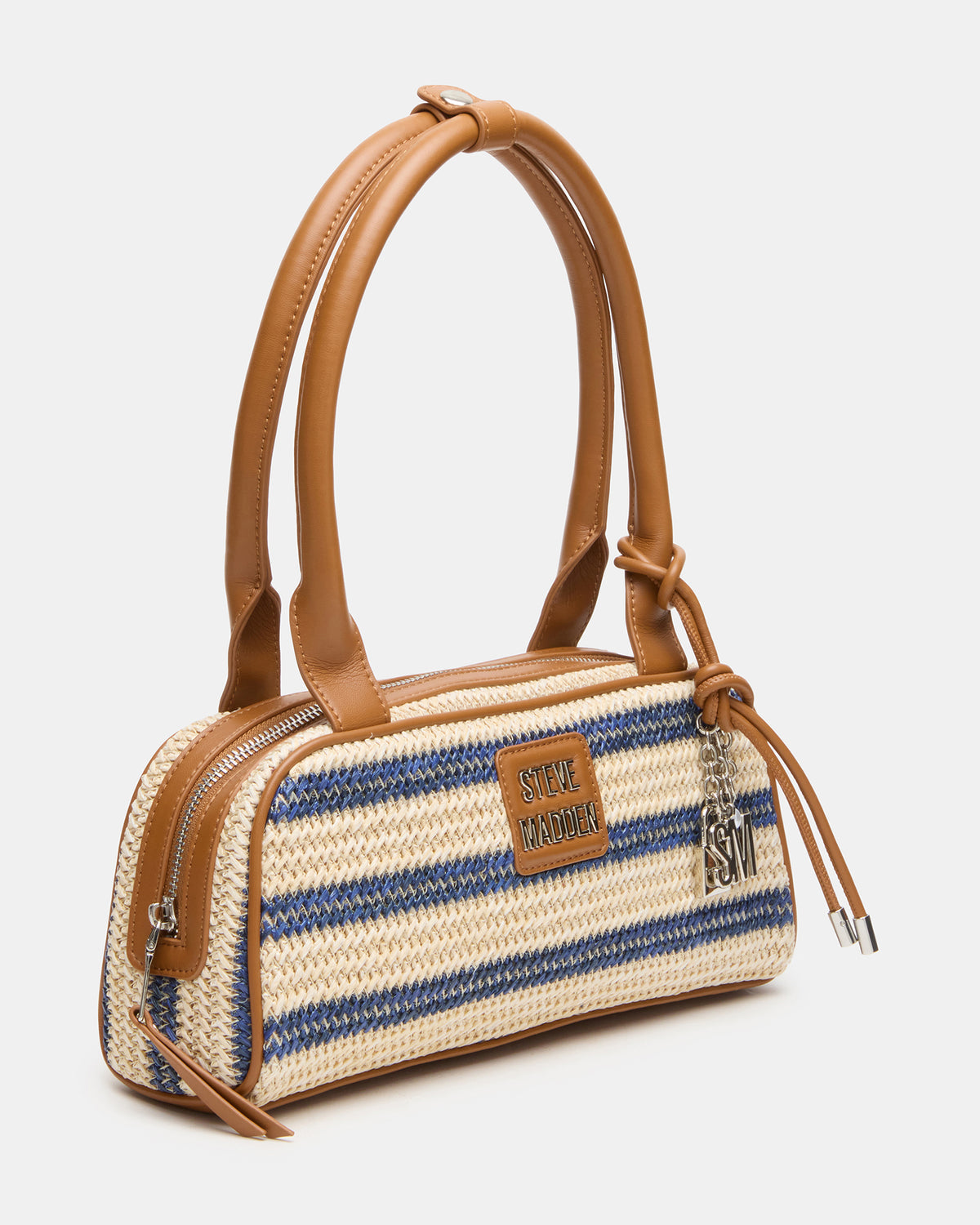 Steve Madden LAGUNE Bag Navy Multi Elongated Straw Shoulder Strap Handbag