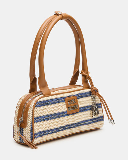Steve Madden LAGUNE Bag Navy Multi Elongated Straw Shoulder Strap Handbag
