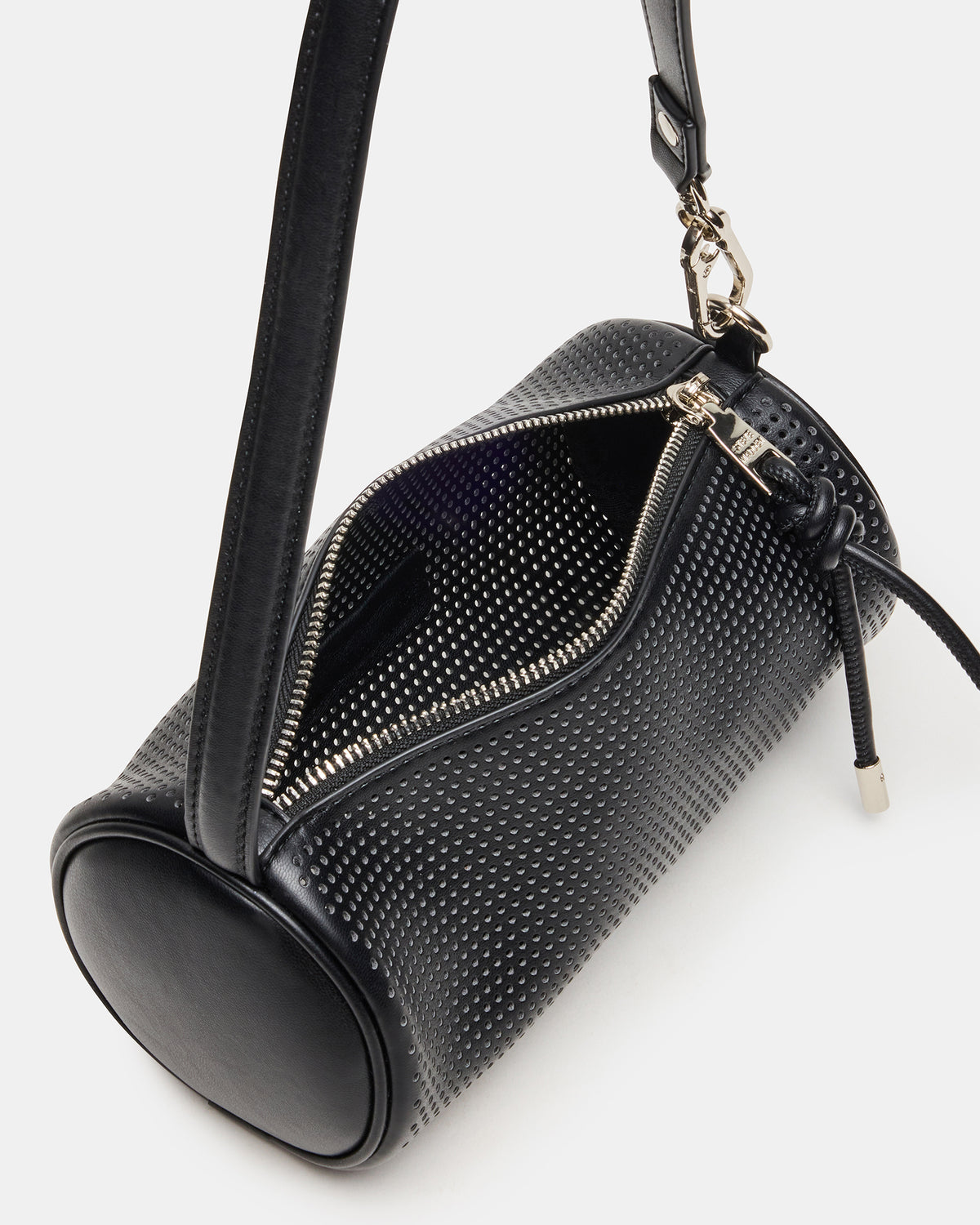 Steve Madden PRIYA Perforated Bag Black Mini Barrel Shoulder Handbag
