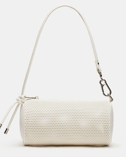 Steve Madden PRIYA Perforated Bag White Mini Barrel Shoulder Handbag