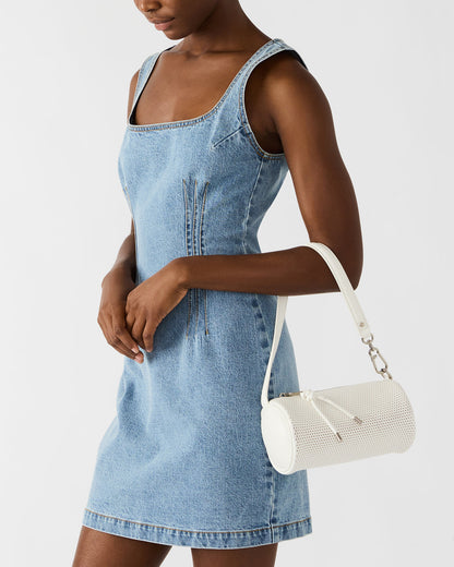 Steve Madden PRIYA Perforated Bag White Mini Barrel Shoulder Handbag