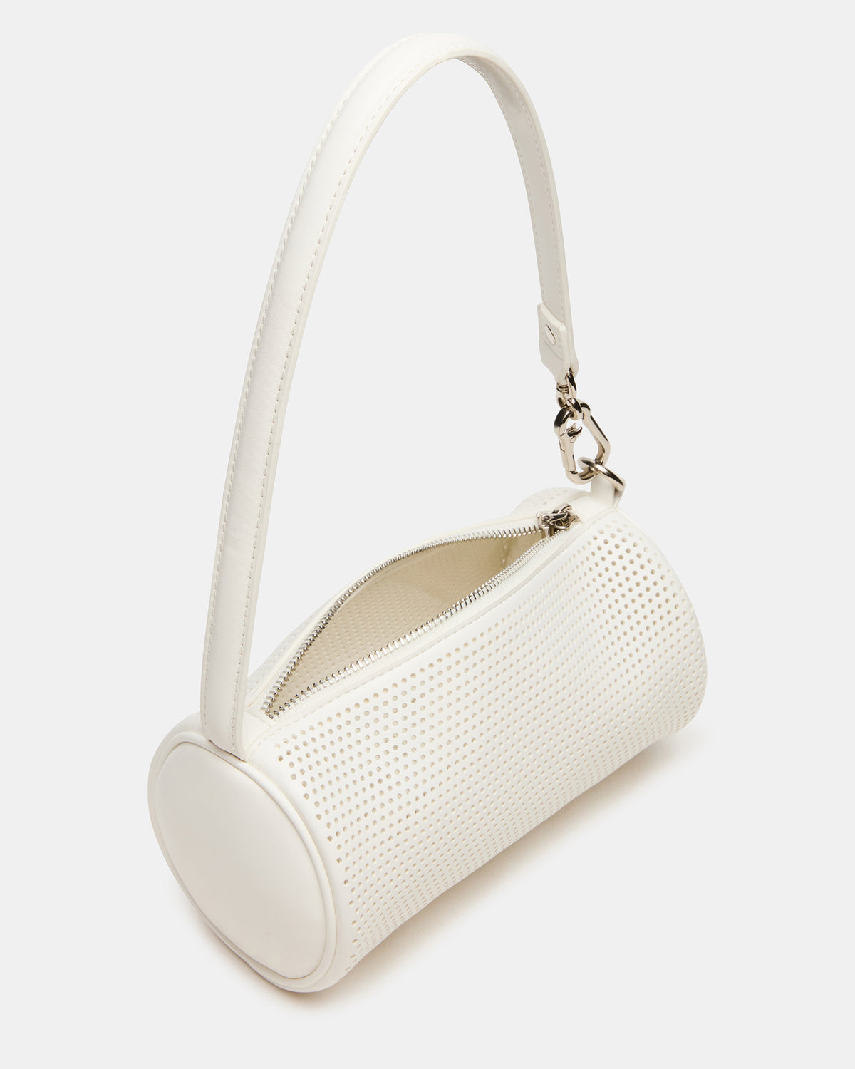 Steve Madden PRIYA Perforated Bag White Mini Barrel Shoulder Handbag
