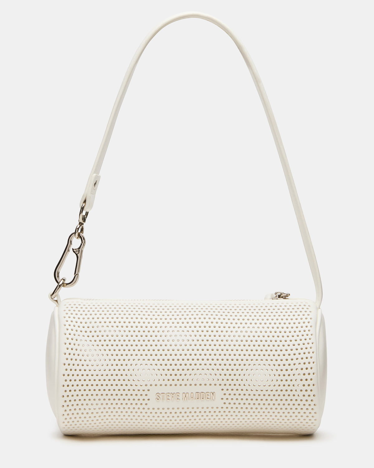 Steve Madden PRIYA Perforated Bag White Mini Barrel Shoulder Handbag