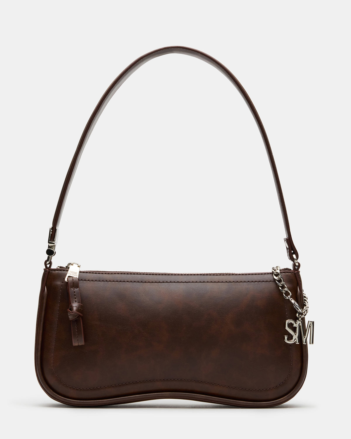 Steve Madden ANGEL Bag Brown Distressed Top-Zipper Structured Shoulder Strap Handbag