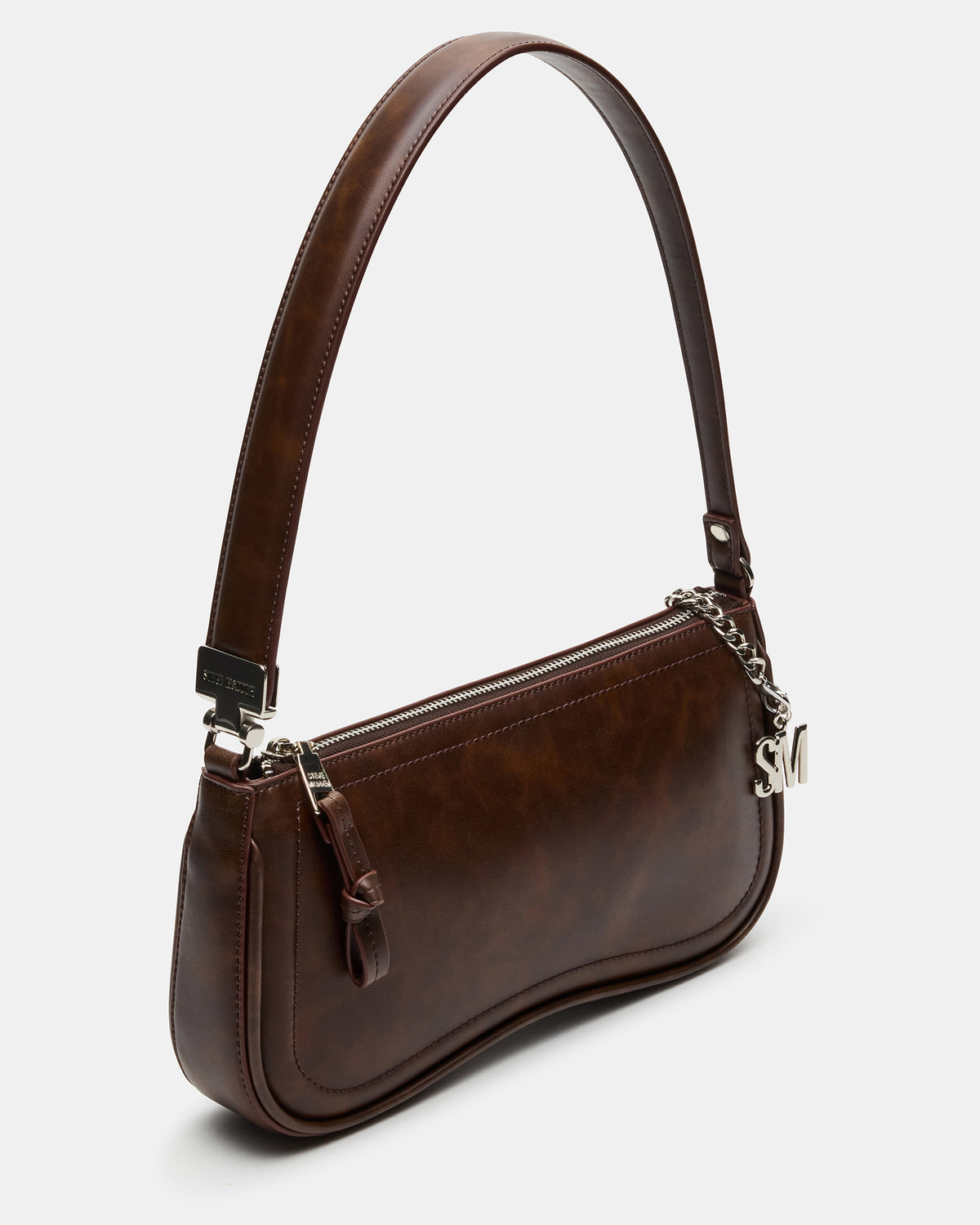 Steve Madden ANGEL Bag Brown Distressed Top-Zipper Structured Shoulder Strap Handbag