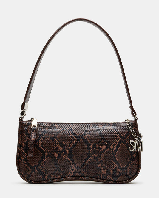 Steve Madden ANGEL Bag Brown Snake Top-Zipper Structured Shoulder Strap Handbag
