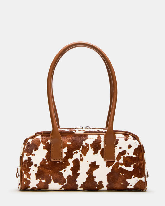 Steve Madden ANISE Bag Brown Cow Print Elongated Shoulder Strap Handbag
