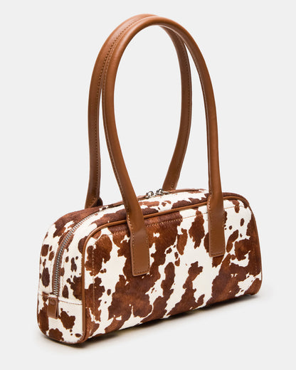 Steve Madden ANISE Bag Brown Cow Print Elongated Shoulder Strap Handbag