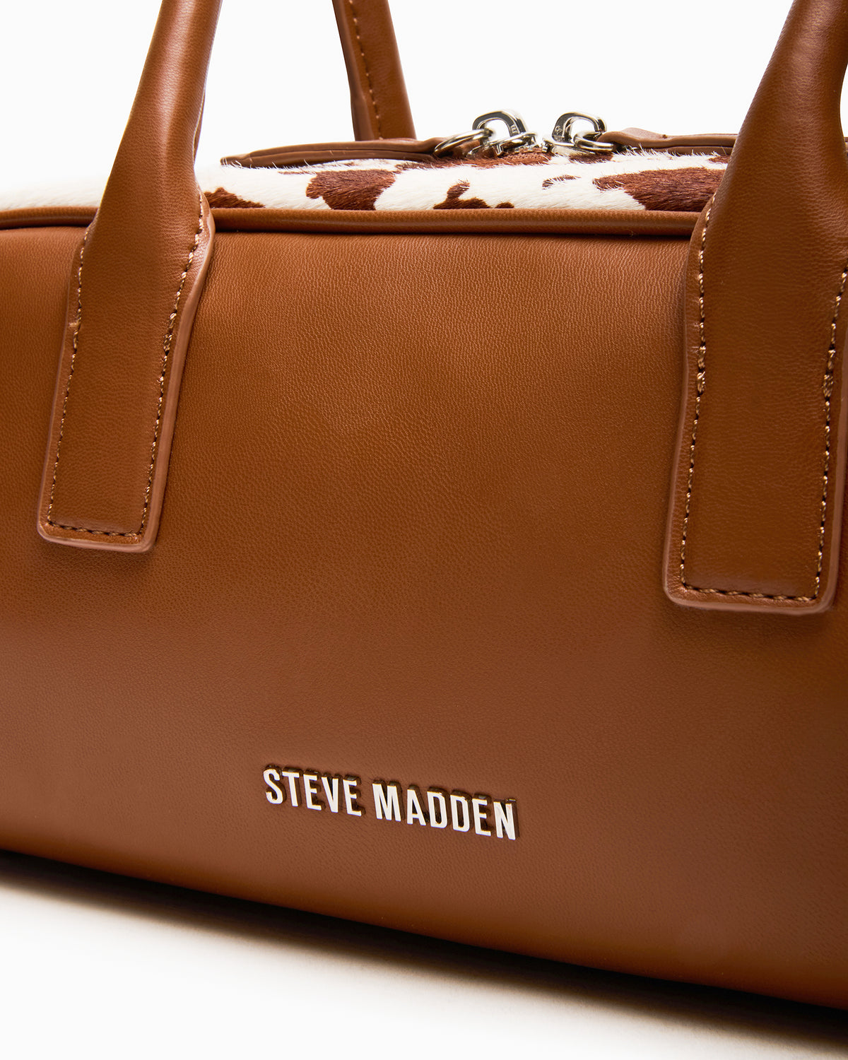 Steve Madden ANISE Bag Brown Cow Print Elongated Shoulder Strap Handbag