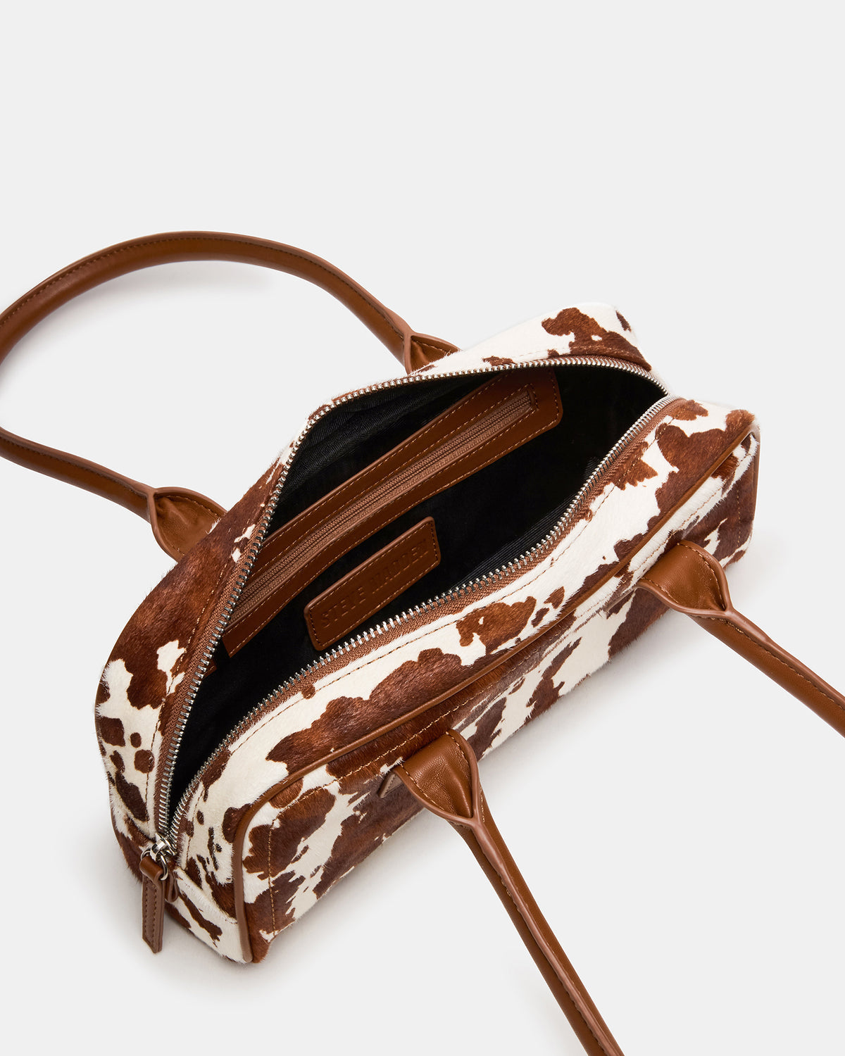 Steve Madden ANISE Bag Brown Cow Print Elongated Shoulder Strap Handbag