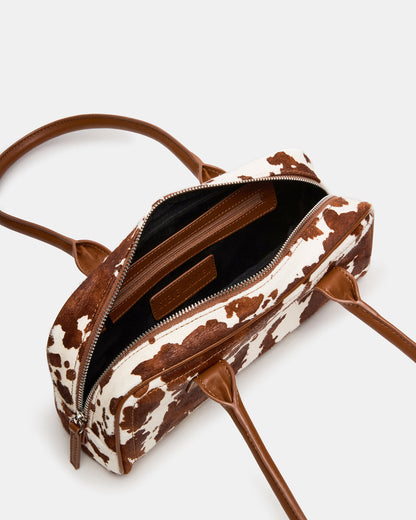 Steve Madden ANISE Bag Brown Cow Print Elongated Shoulder Strap Handbag