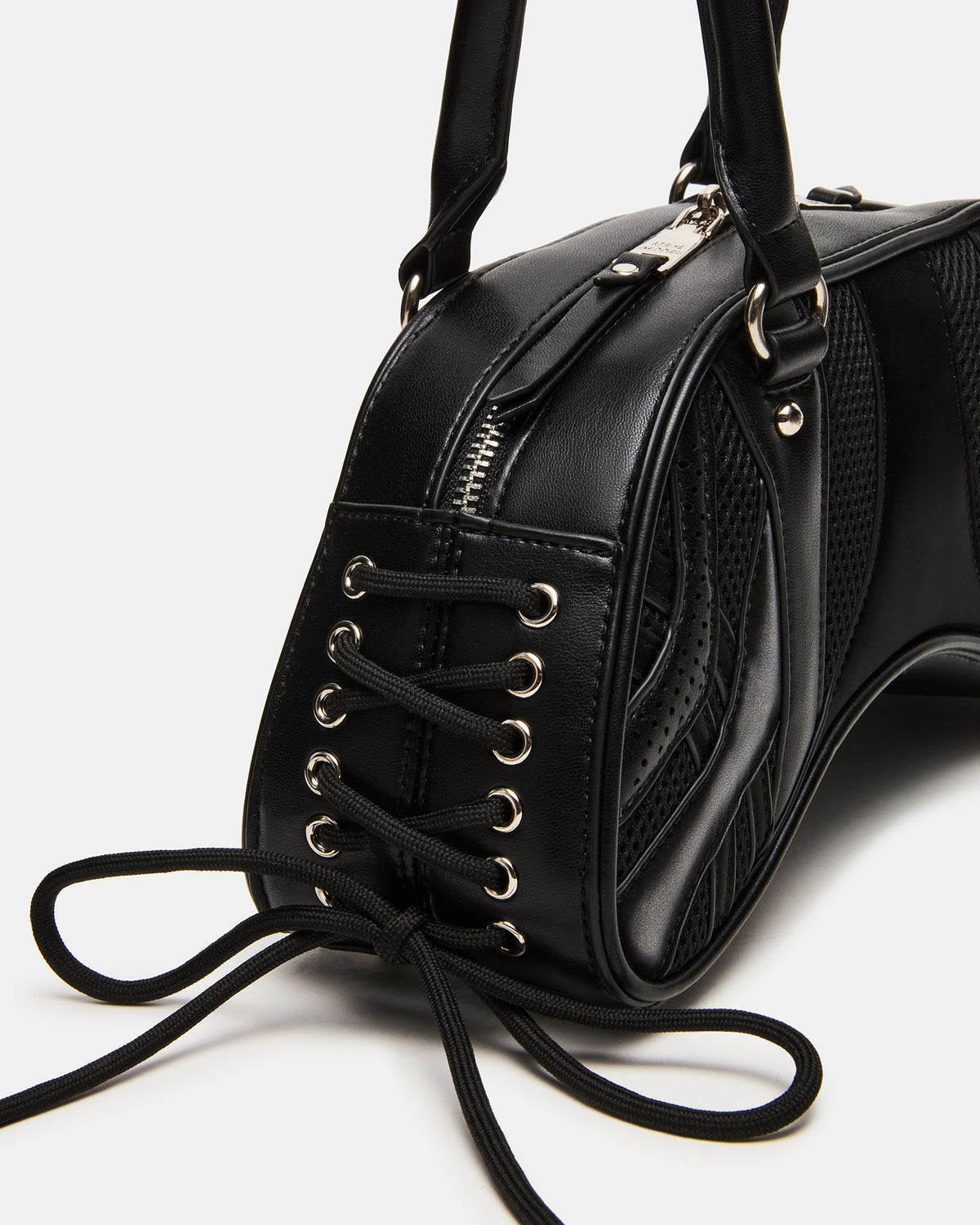 Steve Madden KODY Bag Black Lace-Up Buckle Shoulder Strap Handbag