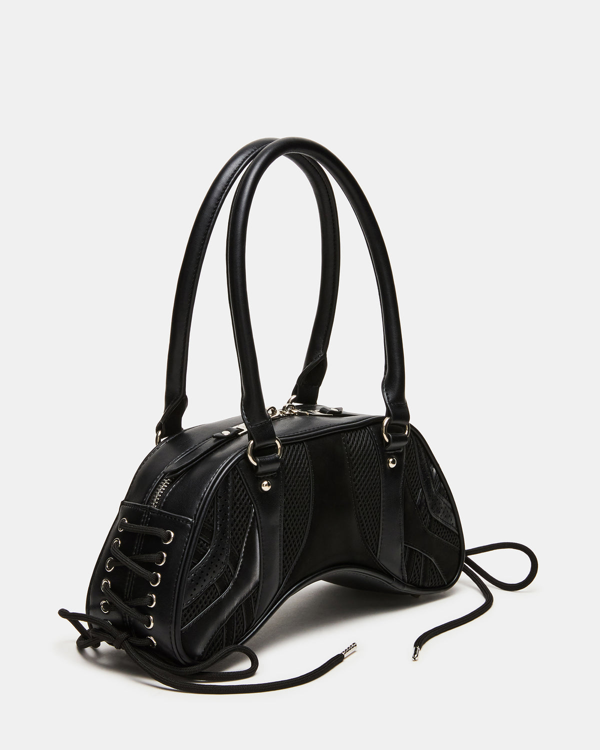 Steve Madden KODY Bag Black Lace-Up Buckle Shoulder Strap Handbag