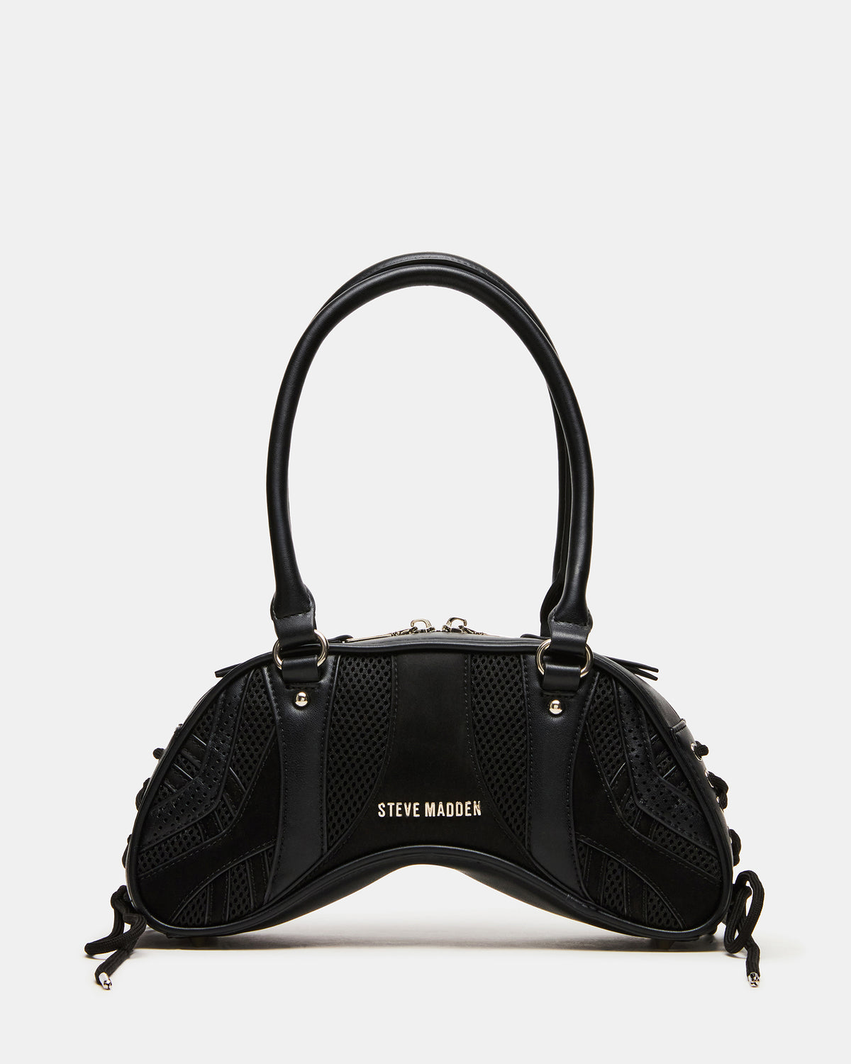 Steve Madden KODY Bag Black Lace-Up Buckle Shoulder Strap Handbag