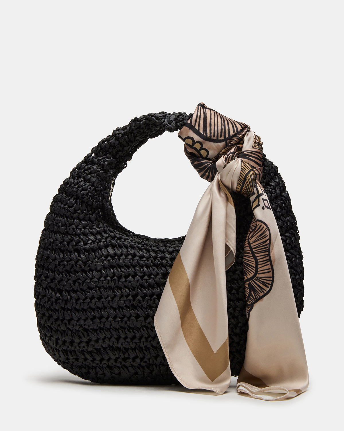 Steve Madden DAENRYS Black Women's Crescent Shaped Straw Shoulder Bag