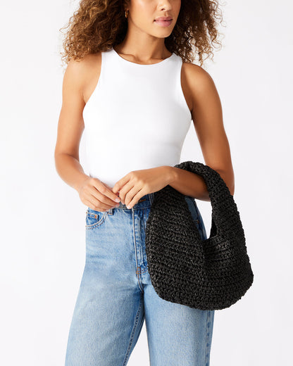 Steve Madden DAENRYS Black Women's Crescent Shaped Straw Shoulder Bag